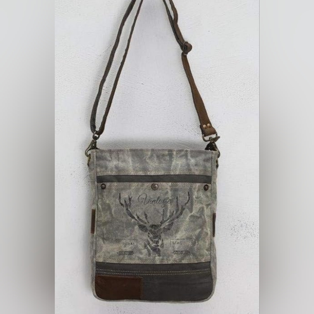 Myra Bags Gray Vintage Royal Stag Crossbody Shoulder Bag Western